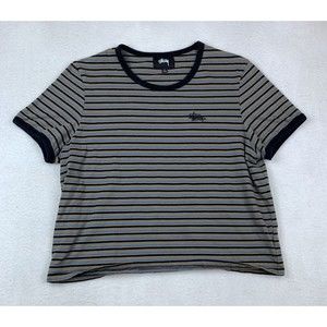 Stussy Frankie Ringer T Shirt Womens Size Large Streetwear Striped